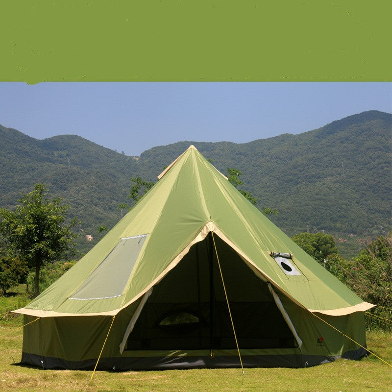 Tente de camping en yourte : spacieuse, design pyramidal, cheminée, protection solaire, pour les festivals