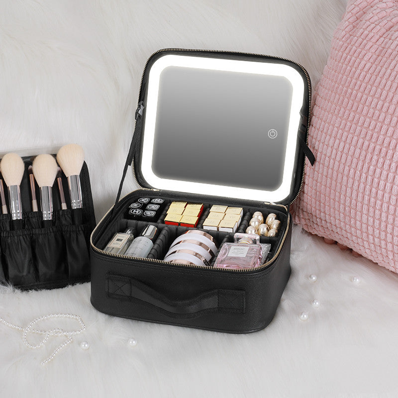 On-the-Go Beauty: Rechargeable LED Makeup Case with Mirror