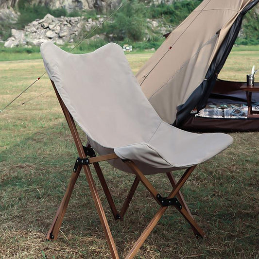 Relax in Style: Portable Camping Chair with Wooden Grain Finish
