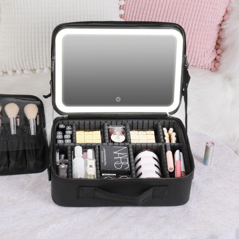 On-the-Go Beauty: Rechargeable LED Makeup Case with Mirror