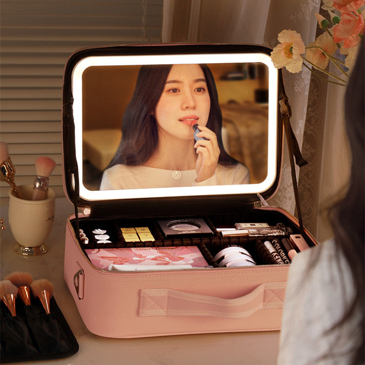 On-the-Go Beauty: Rechargeable LED Makeup Case with Mirror