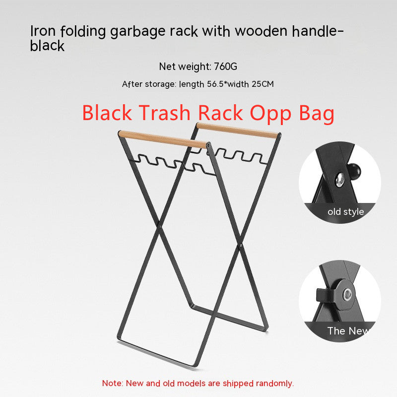 Wooden Handle Trash Bag Stand: Wrought Iron, Festival Campsite Essential