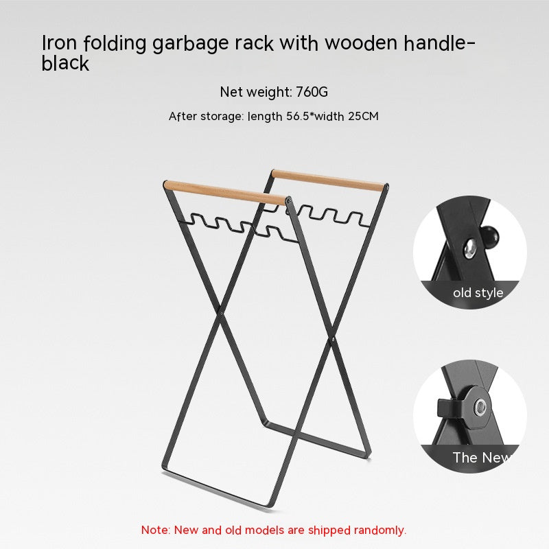 Wooden Handle Trash Bag Stand: Wrought Iron, Festival Campsite Essential