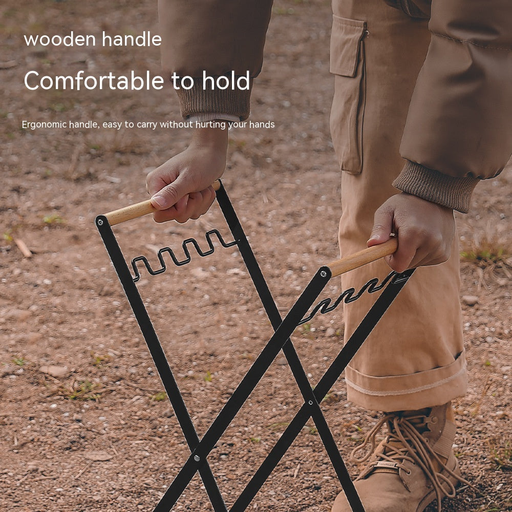 Wooden Handle Trash Bag Stand: Wrought Iron, Festival Campsite Essential