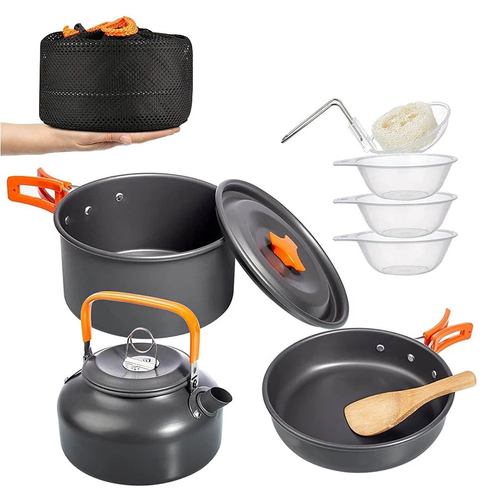 Batterie de cuisine de camping portable : ensemble de voyage avec ustensiles pliants