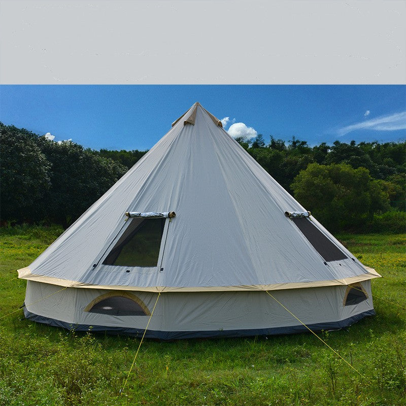 Tente de camping en yourte : spacieuse, design pyramidal, cheminée, protection solaire, pour les festivals