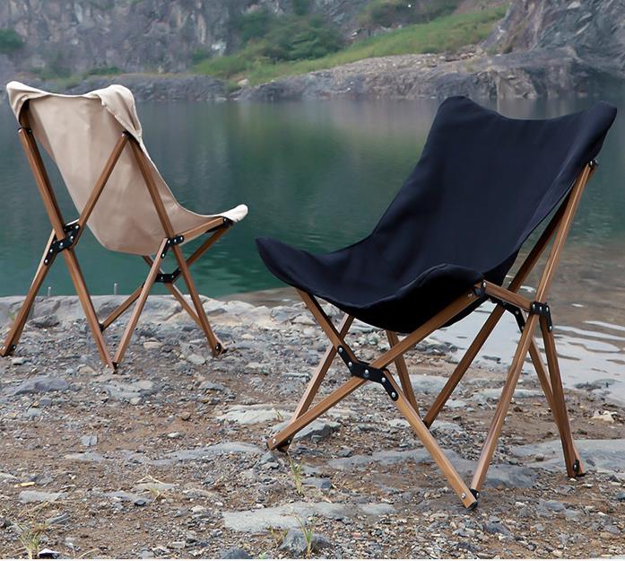 Relax in Style: Portable Camping Chair with Wooden Grain Finish