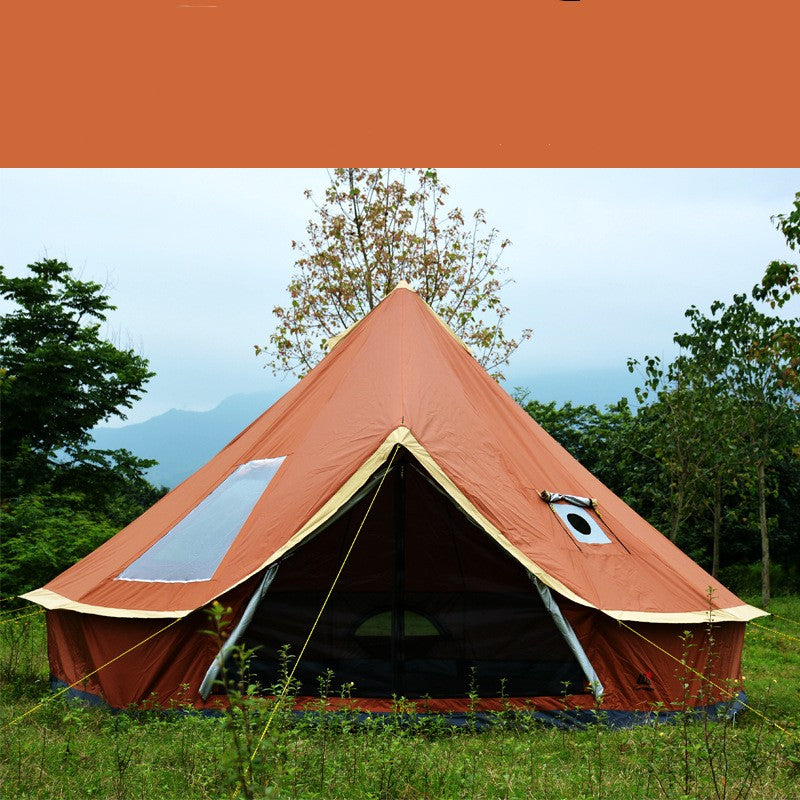 Tente de camping en yourte : spacieuse, design pyramidal, cheminée, protection solaire, pour les festivals